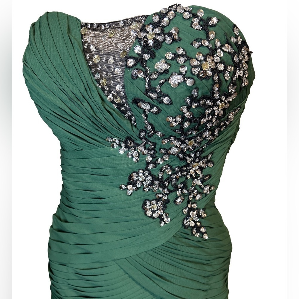 Elegant Ruched Sequinned Evening Gown/XSmall - Picture 3 of 6